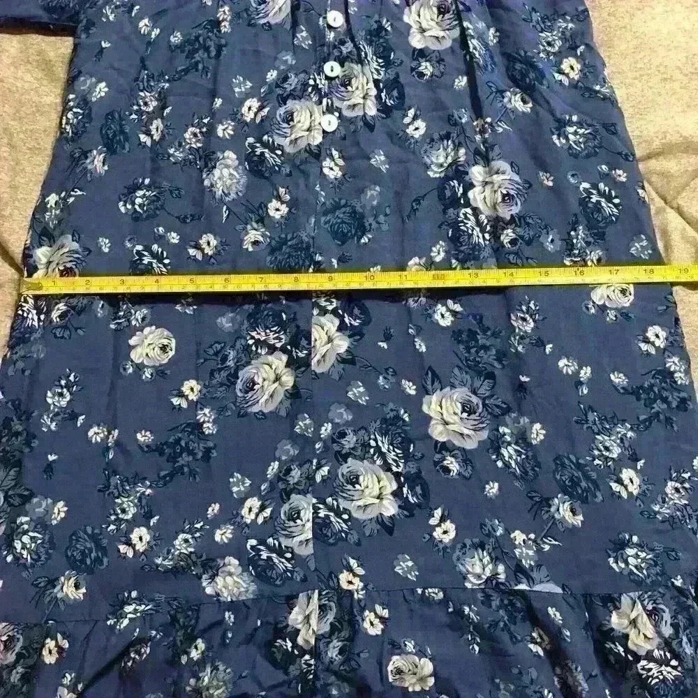 C+D+M Collection Blue Floral Maxi Dress Boho Lace Trim Button Front Womens M - Picture 6 of 8